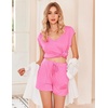 Ekouaer Pajamas for Women 2 Piece Summer Lounge Set Short Sleeve Shorts Pjs | Cap Sleeve Crew Neck Sleepwear with Pockets,Comfy Casual Loungewear for Stay at Home,Postpartum,Airport Traval Outfits(Rose Pink)