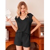 Ekouaer Pajamas for Women 2 Piece Summer Lounge Set Short Sleeve Shorts Pjs | Cap Sleeve Crew Neck Sleepwear with Pockets,Comfy Casual Loungewear for Stay at Home,Postpartum,Airport Traval Outfits(Black)
