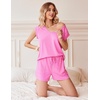 Ekouaer Pajamas for Women 2 Piece Summer Lounge Set Short Sleeve Shorts Pjs | Cap Sleeve Crew Neck Sleepwear with Pockets,Comfy Casual Loungewear for Stay at Home,Postpartum,Airport Traval Outfits(Rose Pink)
