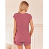 Ekouaer Pajamas for Women 2 Piece Summer Lounge Set Short Sleeve Shorts Pjs | Cap Sleeve Crew Neck Sleepwear with Pockets,Comfy Casual Loungewear for Stay at Home,Postpartum,Airport Traval Outfits(Purple Red B)