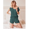 Ekouaer Pajamas for Women 2 Piece Summer Lounge Set Short Sleeve Shorts Pjs | Cap Sleeve Crew Neck Sleepwear with Pockets,Comfy Casual Loungewear for Stay at Home,Postpartum,Airport Traval Outfits(Lake Green)