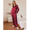 Ekouaer Silk Pajamas for Women 2 Piece Satin PJs Button Up Sleepwear | Smooth Silk Fabric, Long Sleeve Button Down Top, Matching Pants with Pockets, Relaxed Fit, Ideal for Sleep and Lounge(Wine Red)