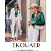 Ekouaer Silk Pajamas for Women 2 Piece Satin PJs Button Up Sleepwear | Smooth Silk Fabric, Long Sleeve Button Down Top, Matching Pants with Pockets, Relaxed Fit, Ideal for Sleep and Lounge(Green)