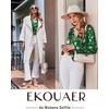 Ekouaer Silk Pajamas for Women 2 Piece Satin PJs Button Up Sleepwear | Smooth Silk Fabric, Long Sleeve Button Down Top, Matching Pants with Pockets, Relaxed Fit, Ideal for Sleep and Lounge(Green-christmas)