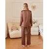 Ekouaer Silk Pajamas for Women 2 Piece Satin PJs Button Up Sleepwear | Smooth Silk Fabric, Long Sleeve Button Down Top, Matching Pants with Pockets, Relaxed Fit, Ideal for Sleep and Lounge(Brown)