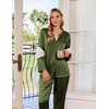 Ekouaer Silk Pajamas for Women 2 Piece Satin PJs Button Up Sleepwear | Smooth Silk Fabric, Long Sleeve Button Down Top, Matching Pants with Pockets, Relaxed Fit, Ideal for Sleep and Lounge(Army Green)