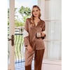 Ekouaer Silk Pajamas for Women 2 Piece Satin PJs Button Up Sleepwear | Smooth Silk Fabric, Long Sleeve Button Down Top, Matching Pants with Pockets, Relaxed Fit, Ideal for Sleep and Lounge(Brown)
