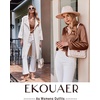 Ekouaer Silk Pajamas for Women 2 Piece Satin PJs Button Up Sleepwear | Smooth Silk Fabric, Long Sleeve Button Down Top, Matching Pants with Pockets, Relaxed Fit, Ideal for Sleep and Lounge(Brown)