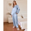 Ekouaer Silk Pajamas for Women 2 Piece Satin PJs Button Up Sleepwear | Smooth Silk Fabric, Long Sleeve Button Down Top, Matching Pants with Pockets, Relaxed Fit, Ideal for Sleep and Lounge(Light Blue)