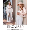 Ekouaer Silk Pajamas for Women 2 Piece Satin PJs Button Up Sleepwear | Smooth Silk Fabric, Long Sleeve Button Down Top, Matching Pants with Pockets, Relaxed Fit, Ideal for Sleep and Lounge(Champagne)