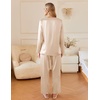 Ekouaer Silk Pajamas for Women 2 Piece Satin PJs Button Up Sleepwear | Smooth Silk Fabric, Long Sleeve Button Down Top, Matching Pants with Pockets, Relaxed Fit, Ideal for Sleep and Lounge(Light Khaki)