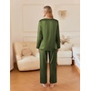 Ekouaer Silk Pajamas for Women 2 Piece Satin PJs Button Up Sleepwear | Smooth Silk Fabric, Long Sleeve Button Down Top, Matching Pants with Pockets, Relaxed Fit, Ideal for Sleep and Lounge(Army Green)