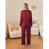 Ekouaer Silk Pajamas for Women 2 Piece Satin PJs Button Up Sleepwear | Smooth Silk Fabric, Long Sleeve Button Down Top, Matching Pants with Pockets, Relaxed Fit, Ideal for Sleep and Lounge(Wine Red)