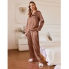 Ekouaer Silk Pajamas for Women 2 Piece Satin PJs Button Up Sleepwear | Smooth Silk Fabric, Long Sleeve Button Down Top, Matching Pants with Pockets, Relaxed Fit, Ideal for Sleep and Lounge(Brown)