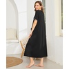 Ekouaer Women Robe Zipper Short Sleeves Full Length House Coat with Pockets | Zip Up Bathrobe, Short Sleeve, Soft and Lightweight(B-black)