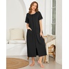 Ekouaer Women Robe Zipper Short Sleeves Full Length House Coat with Pockets | Zip Up Bathrobe, Short Sleeve, Soft and Lightweight(B-black)
