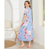 Ekouaer Women Robe Zipper Short Sleeves Full Length House Coat with Pockets | Zip Up Bathrobe, Short Sleeve, Soft and Lightweight(B-blue Fower)