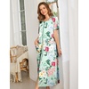 Ekouaer Women Robe Zipper Short Sleeves Full Length House Coat with Pockets | Zip Up Bathrobe, Short Sleeve, Soft and Lightweight(B-green Flower)