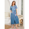 Ekouaer Women Robe Zipper Short Sleeves Full Length House Coat with Pockets | Zip Up Bathrobe, Short Sleeve, Soft and Lightweight(Blue Continuous Flowers)