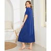 Ekouaer Women Robe Zipper Short Sleeves Full Length House Coat with Pockets | Zip Up Bathrobe, Short Sleeve, Soft and Lightweight(Blue Sapphire)