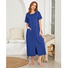 Ekouaer Women Robe Zipper Short Sleeves Full Length House Coat with Pockets | Zip Up Bathrobe, Short Sleeve, Soft and Lightweight(Blue Sapphire)
