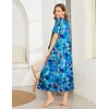 Ekouaer Women Robe Zipper Short Sleeves Full Length House Coat with Pockets | Zip Up Bathrobe, Short Sleeve, Soft and Lightweight(Dark Blue Fower)