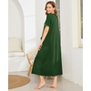 Ekouaer Women Robe Zipper Short Sleeves Full Length House Coat with Pockets | Zip Up Bathrobe, Short Sleeve, Soft and Lightweight(Dark Green)