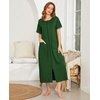 Ekouaer Women Robe Zipper Short Sleeves Full Length House Coat with Pockets | Zip Up Bathrobe, Short Sleeve, Soft and Lightweight(Dark Green)