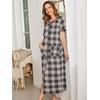 Ekouaer Women Robe Zipper Short Sleeves Full Length House Coat with Pockets | Zip Up Bathrobe, Short Sleeve, Soft and Lightweight(Gray Plaid)