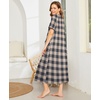 Ekouaer Women Robe Zipper Short Sleeves Full Length House Coat with Pockets | Zip Up Bathrobe, Short Sleeve, Soft and Lightweight(Gray Plaid)