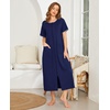 Ekouaer Women Robe Zipper Short Sleeves Full Length House Coat with Pockets | Zip Up Bathrobe, Short Sleeve, Soft and Lightweight(Navy Blue)