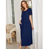 Ekouaer Women Robe Zipper Short Sleeves Full Length House Coat with Pockets | Zip Up Bathrobe, Short Sleeve, Soft and Lightweight(Navy Blue)