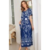 Ekouaer Women Robe Zipper Short Sleeves Full Length House Coat with Pockets | Zip Up Bathrobe, Short Sleeve, Soft and Lightweight(Navy Blue White Flowers)