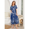 Ekouaer Women Robe Zipper Short Sleeves Full Length House Coat with Pockets | Zip Up Bathrobe, Short Sleeve, Soft and Lightweight(Navy Blue White Flowers)