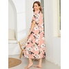 Ekouaer Women Robe Zipper Short Sleeves Full Length House Coat with Pockets | Zip Up Bathrobe, Short Sleeve, Soft and Lightweight(Pink Fower)
