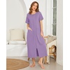 Ekouaer Women Robe Zipper Short Sleeves Full Length House Coat with Pockets | Zip Up Bathrobe, Short Sleeve, Soft and Lightweight(Purple)