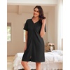 Ekouaer Women Zipper Robe Waffle Bathrobe Short House Coat with Pockets | Lightweight Robe, Short Sleeve, Waffle Material, V Neck(Black)