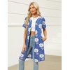 Ekouaer Women Zipper Robe Waffle Bathrobe Short House Coat with Pockets | Lightweight Robe, Short Sleeve, Waffle Material, V Neck(Blue Leopard Floral)