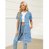 Ekouaer Women Zipper Robe Waffle Bathrobe Short House Coat with Pockets | Lightweight Robe, Short Sleeve, Waffle Material, V Neck(Blue Paisley)