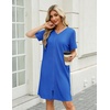 Ekouaer Women Zipper Robe Waffle Bathrobe Short House Coat with Pockets | Lightweight Robe, Short Sleeve, Waffle Material, V Neck(Bright Cobalt Blue)