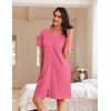 Ekouaer Women Zipper Robe Waffle Bathrobe Short House Coat with Pockets | Lightweight Robe, Short Sleeve, Waffle Material, V Neck(Hot Pink)
