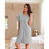 Ekouaer Women Zipper Robe Waffle Bathrobe Short House Coat with Pockets | Lightweight Robe, Short Sleeve, Waffle Material, V Neck(Light Grey)