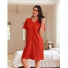 Ekouaer Women Zipper Robe Waffle Bathrobe Short House Coat with Pockets | Lightweight Robe, Short Sleeve, Waffle Material, V Neck(Red)