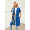 Ekouaer Women Zipper Robe Waffle Bathrobe Short House Coat with Pockets | Lightweight Robe, Short Sleeve, Waffle Material, V Neck(Royal Blue)