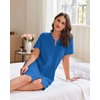 Ekouaer Women Zipper Robe Waffle Bathrobe Short House Coat with Pockets | Lightweight Robe, Short Sleeve, Waffle Material, V Neck(Royal Blue)