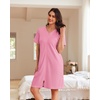 Ekouaer Women Zipper Robe Waffle Bathrobe Short House Coat with Pockets | Lightweight Robe, Short Sleeve, Waffle Material, V Neck(Soft Pink)