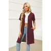 Ekouaer Women Zipper Robe Waffle Bathrobe Short House Coat with Pockets | Lightweight Robe, Short Sleeve, Waffle Material, V Neck(Wine Red)