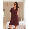 Ekouaer Women Zipper Robe Waffle Bathrobe Short House Coat with Pockets | Lightweight Robe, Short Sleeve, Waffle Material, V Neck(Wine Red)