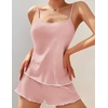 Ekouaer Womens Cami Pajama Sets 2 Piece Ribbed Knit PJs | Sleeveless Soft loungewear, great choice for weddings, bridal parties, honeymoons and any romantic occasions(Light Pink)