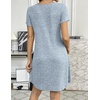 Ekouaer Women’s Nightgown Ribbed Knit Nightshirt V Neck Sleepshirt Short Sleeve Sleepdress(Clear Blue)